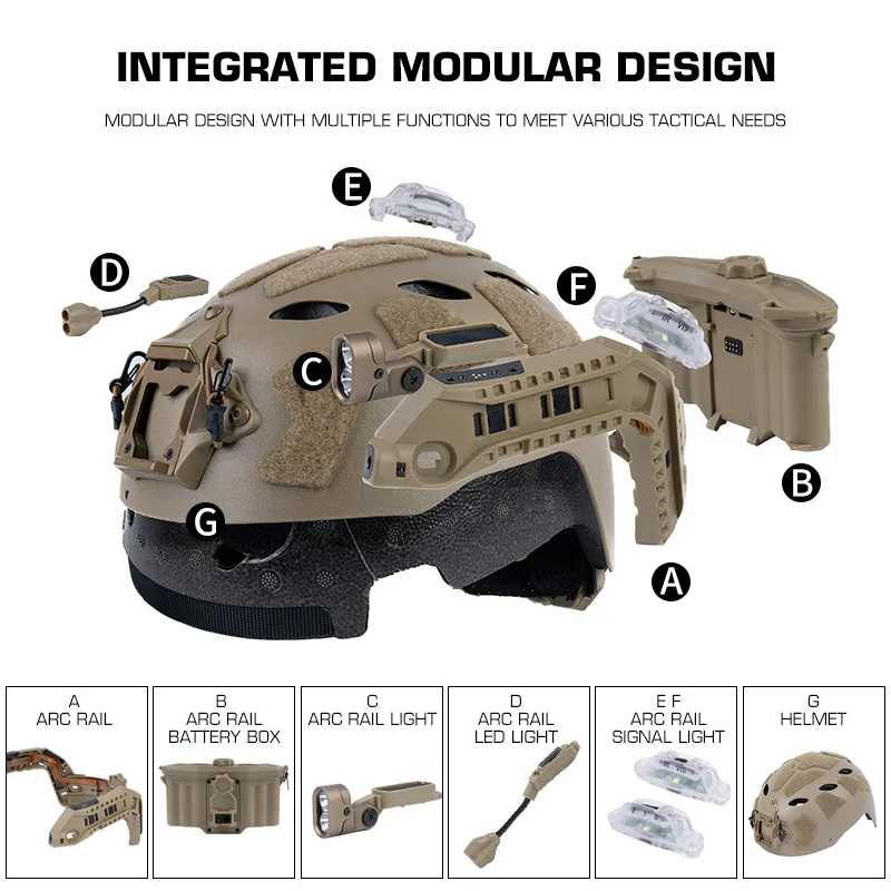Conjunto de casco Modular táctico con riel de arco integrado/luz de señal doble/linterna LED/caja de batería equipo Airsoft de caza - imagen 5