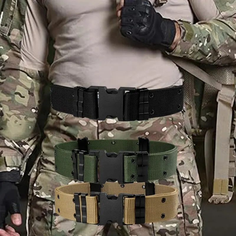 Un cinturón exterior táctico para hombre hecho de material de nailon, con un anillo de fijación de metal y una hebilla de ajuste, adecuado para deportes al aire libre. - imagen 3