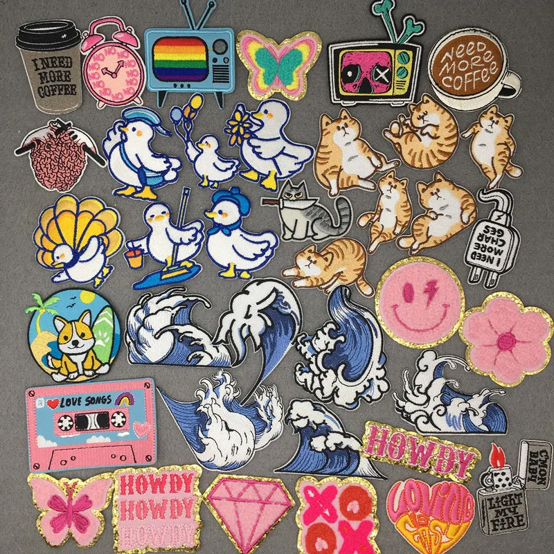 Parche bordado de gato divertido, parches termoadhesivos para planchar en la ropa de los niños, insignias de dibujos animados DIY, pegatinas de animales - imagen 2