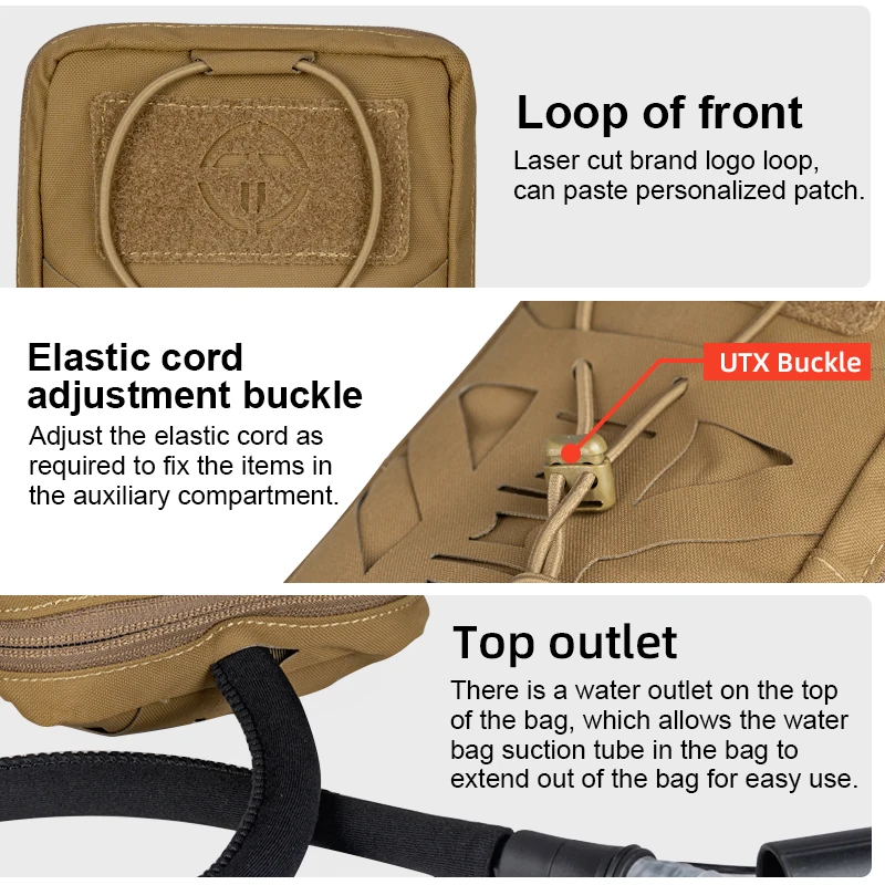 Bolsa de hidratación táctica TOPTACPRO con bolsa de agua de vejiga interior bolsa de hidratación MOLLE cortada con láser 8504 - imagen 5