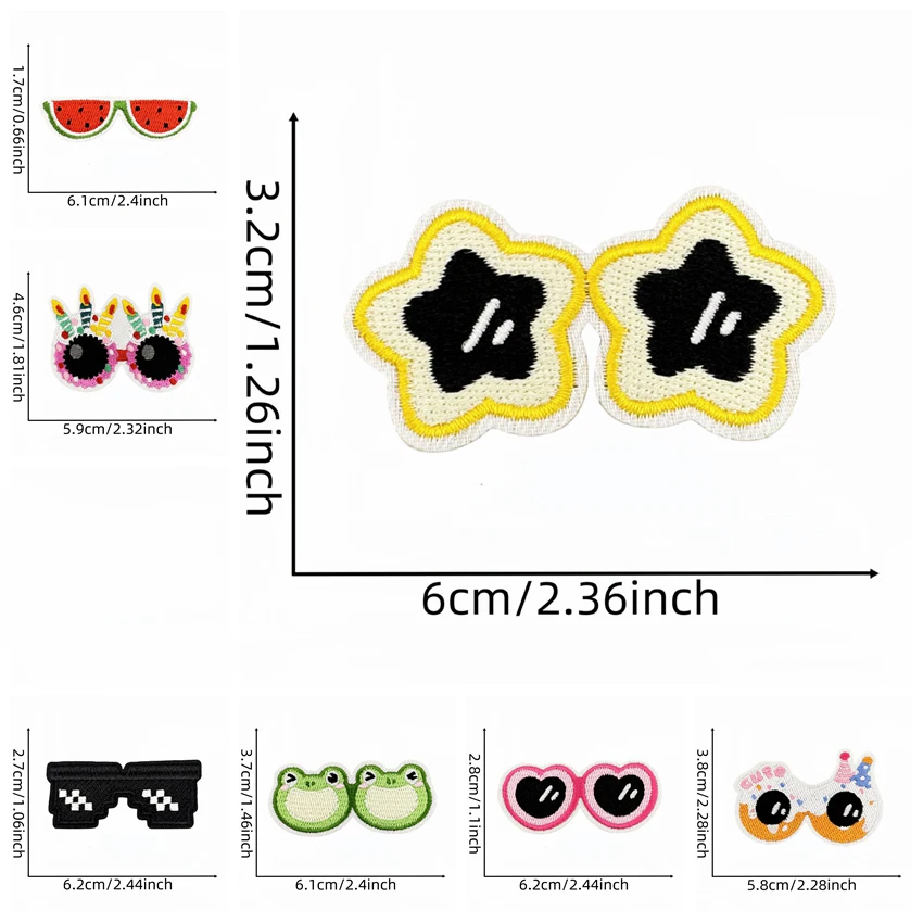 10 unids/lote de parches bordados para gafas de dibujos animados para niños, parches para planchar DIY para sombreros, chaquetas, zapatos, apliques bordados - imagen 4