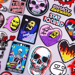 Parches fusibles Stay Focused, parche Hippie para planchar para ropa, parches bordados de calavera Punk para pantalones vaqueros/chaqueta, insignias especiales DIY