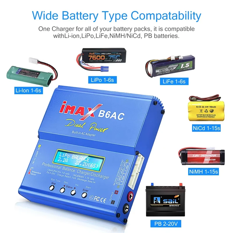 iMAX B6AC – Cargador equilibrio LCD 80W 6A RC Airsoft LiPo - imagen 2