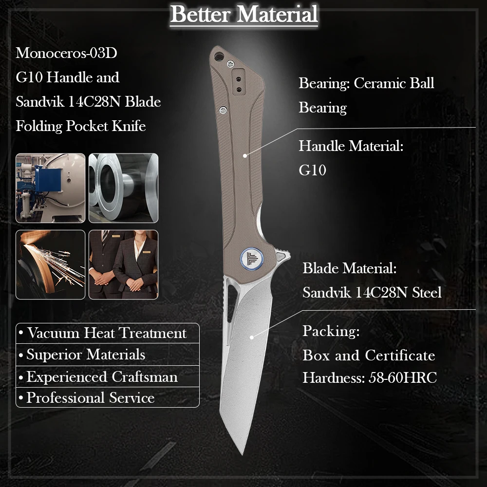 TRIVISA cuchillo plegable EDC de bolsillo acero inoxidable acampar - imagen 3