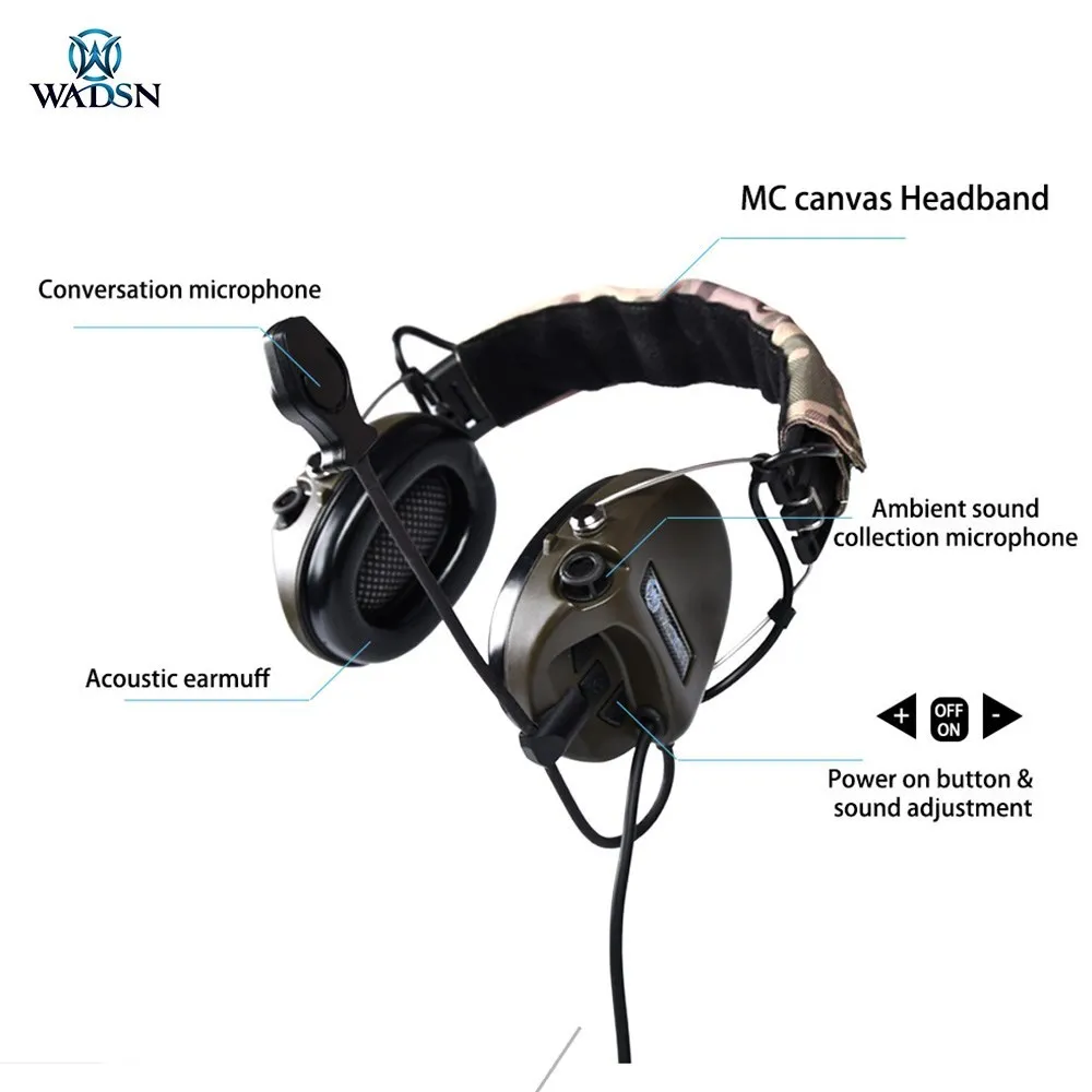 Auriculares tácticos WADSN MSA, auriculares sórdin, auriculares de comunicación con captura activa, con cancelación de ruido, Airsoft - imagen 2