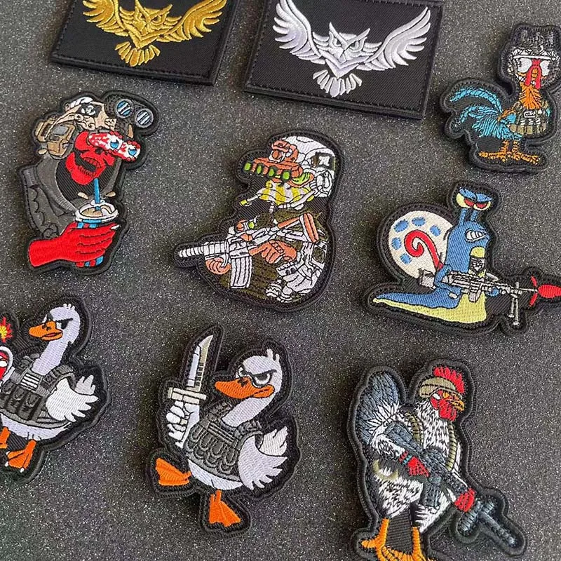 Parches bordados con apliques de ropa, emblema de moral táctica, búho, gallo, pato, caracol, insignia militar de animales para mochila, sombrero - imagen 4