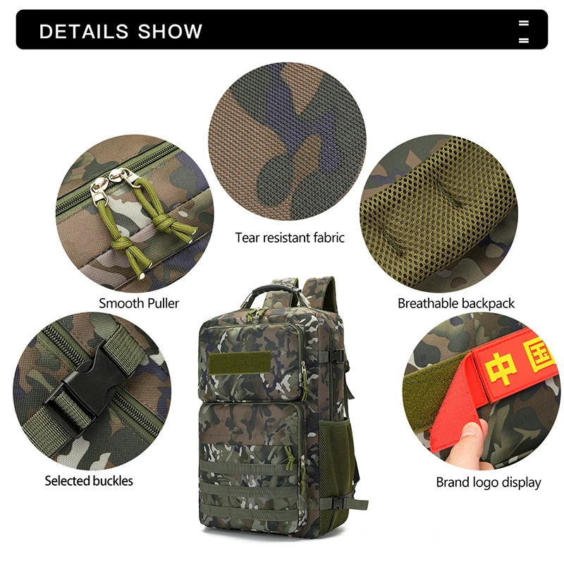 Mochila táctica de caza grande para deportes al aire libre, senderismo, Camping, Molle, gancho y bucle, entrenamiento, viaje, escalada, mochila para hombres - imagen 5