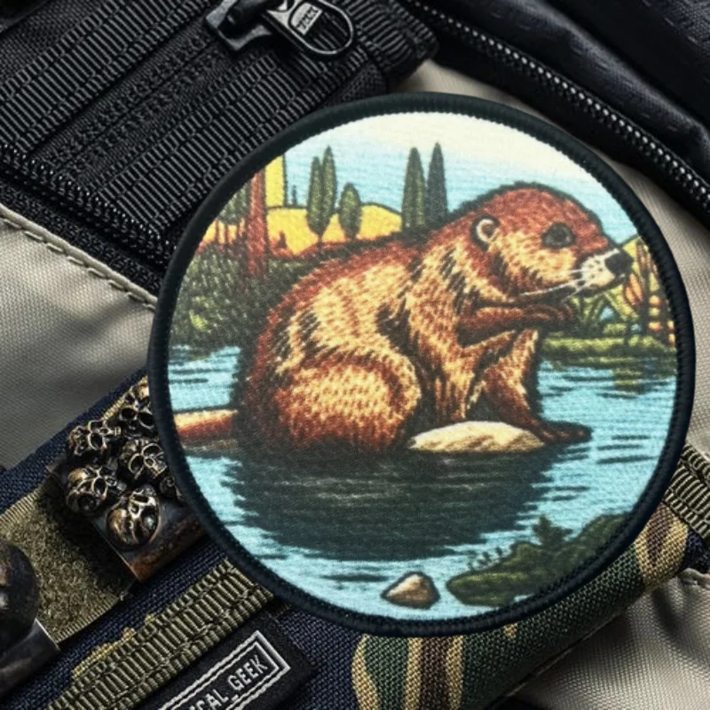 Parche estampado de castor en el estanque, chaleco táctico, insignia de moral con gancho y bucle, pegatinas decorativas para mochila, parches para brazalete para ropa - imagen 5