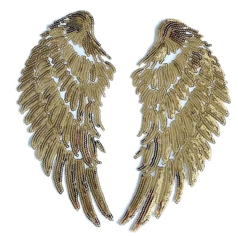1 par/14*31CM grande oro, plata, negro alas de Ángel insignia apliques hierro en parche bordado ropa pegatinas DIY parches de costura - imagen 3