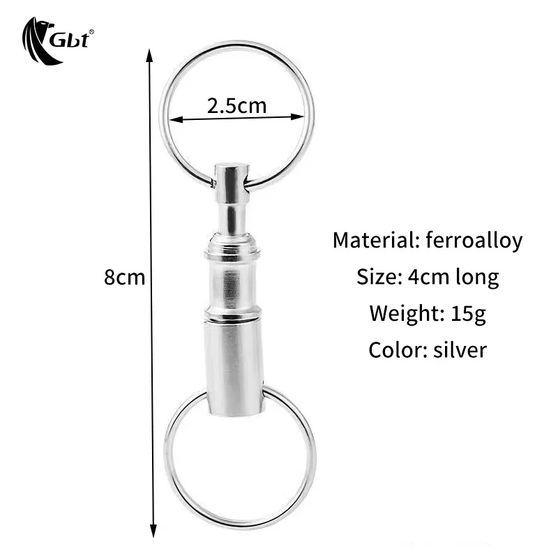 Llavero extraíble doble de 3 piezas, llavero extraíble de acero plateado 3/5, llavero de liberación rápida, Gadgets para exteriores, bolígrafo para acampar - imagen 4