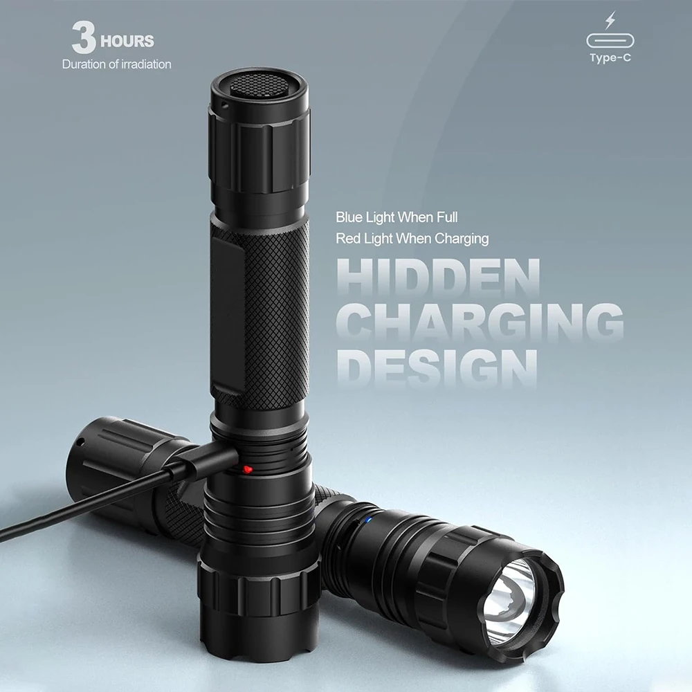 Linterna táctica de 1500 lúmenes, arma de luz recargable, luz con zoom con riel Picatinny/montaje Mlok con interruptor de presión - imagen 4