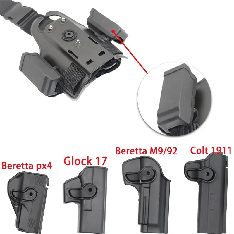 Funda táctica de pierna Colt 1911 con bolsas para cargador pistola