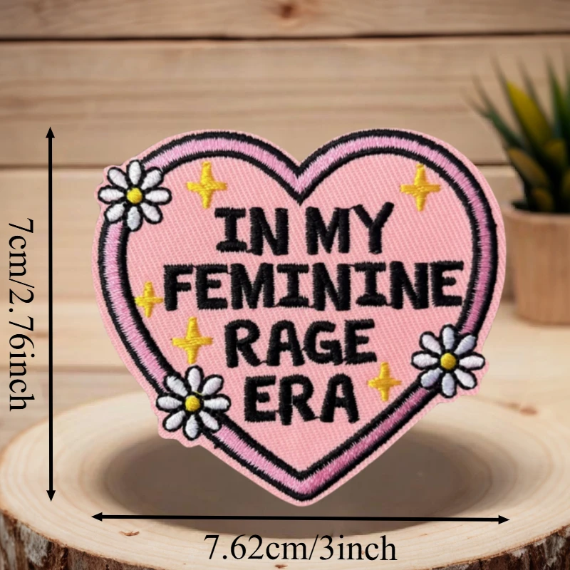 EN MY FEMININE ERA parche bordado de corazón gancho táctico y bucle sombreros insignia mochila pegatina decorativa brazalete parches para ropa - imagen 3