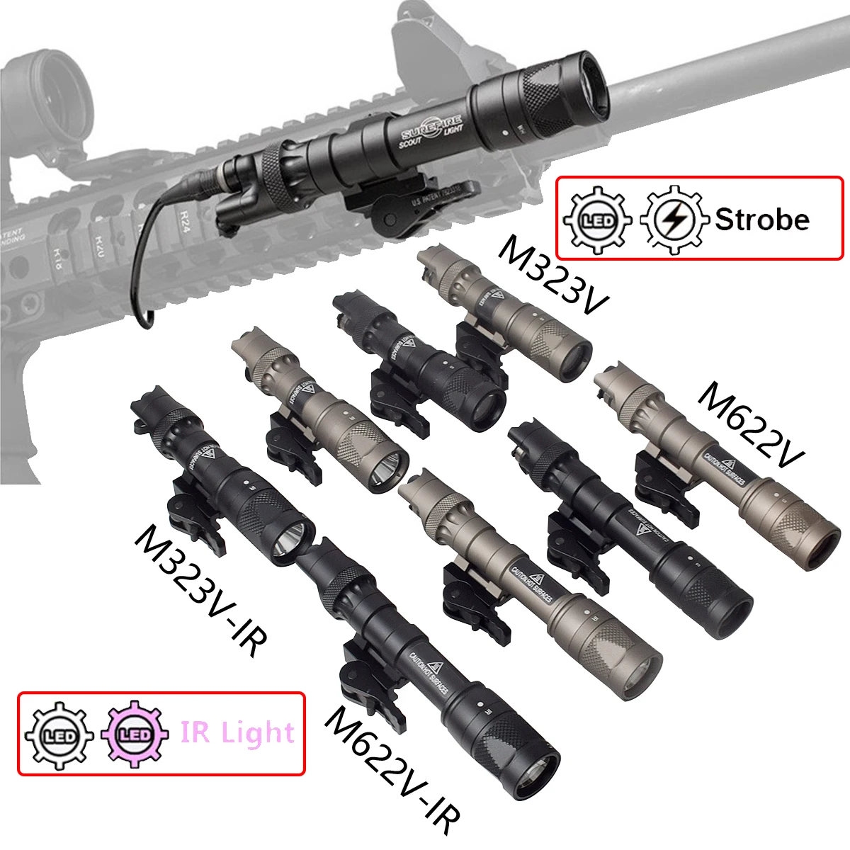 Linterna táctica SureFire compatible M600 M622V M323V con IR y luz blanca