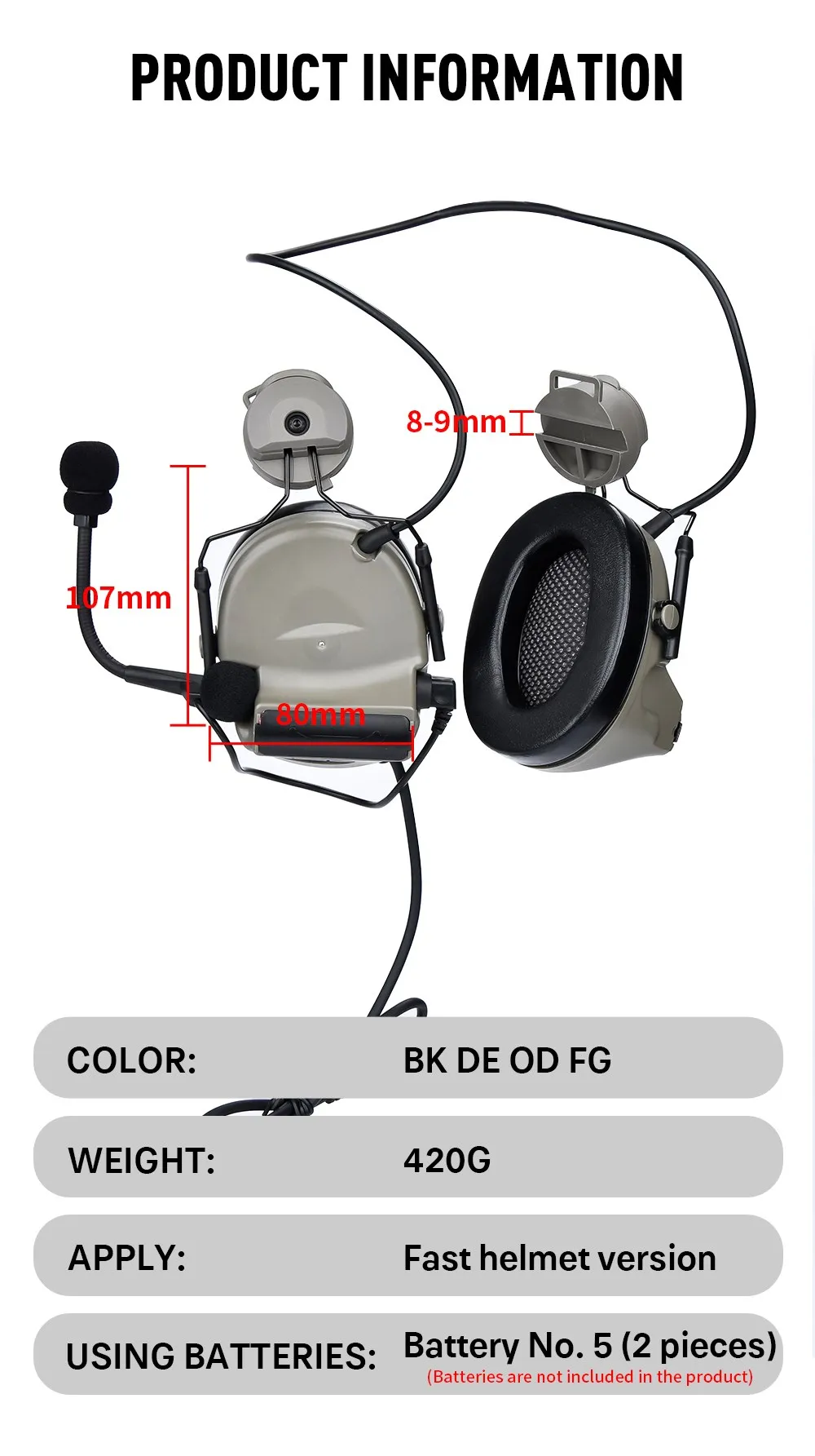 Una página de información del producto para un casco