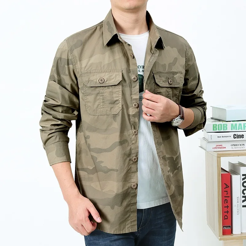 Camisas de camuflaje de alta calidad para hombre, camisa informal de algodón puro de gran tamaño 5xl, ropa para hombre, sobrecamisa A2F9503 - imagen 2