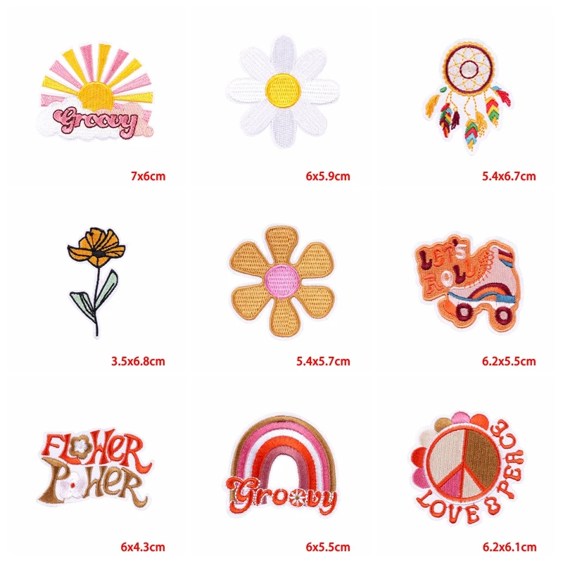 Parche de dibujos animados para planchar en la ropa, parches bordados de flores de arcoíris de diamantes, ropa, chaqueta, costura DIY, 10 unids/lote - imagen 3