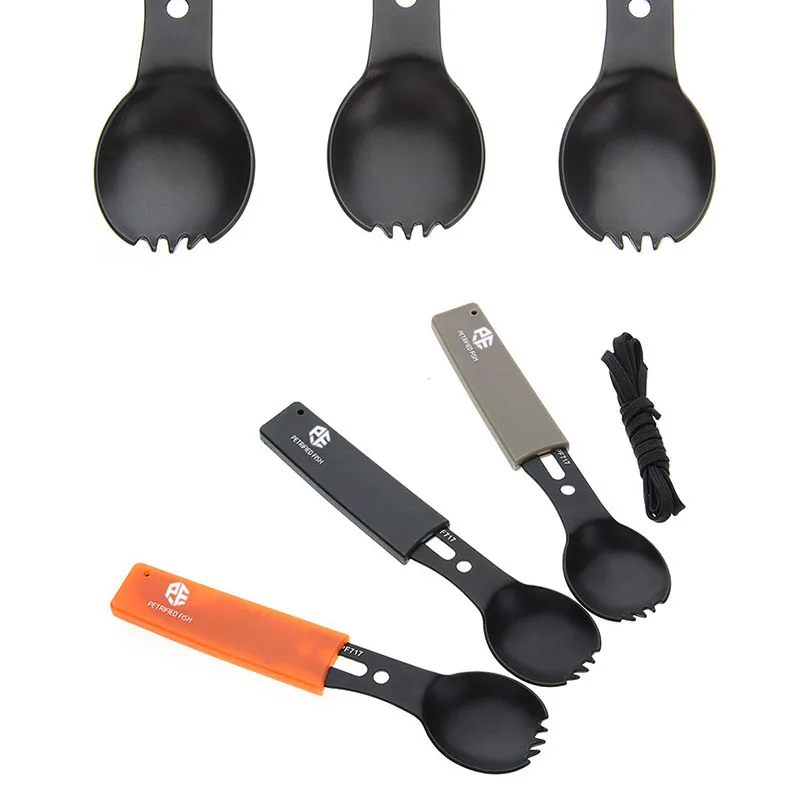 Juego de cuchillos y tenedor cuchara 5 en 1 para exteriores, silbato, herramienta de supervivencia para acampar, caza, senderismo, mochilero, utensilio multifuncional de supervivencia EDC - imagen 3