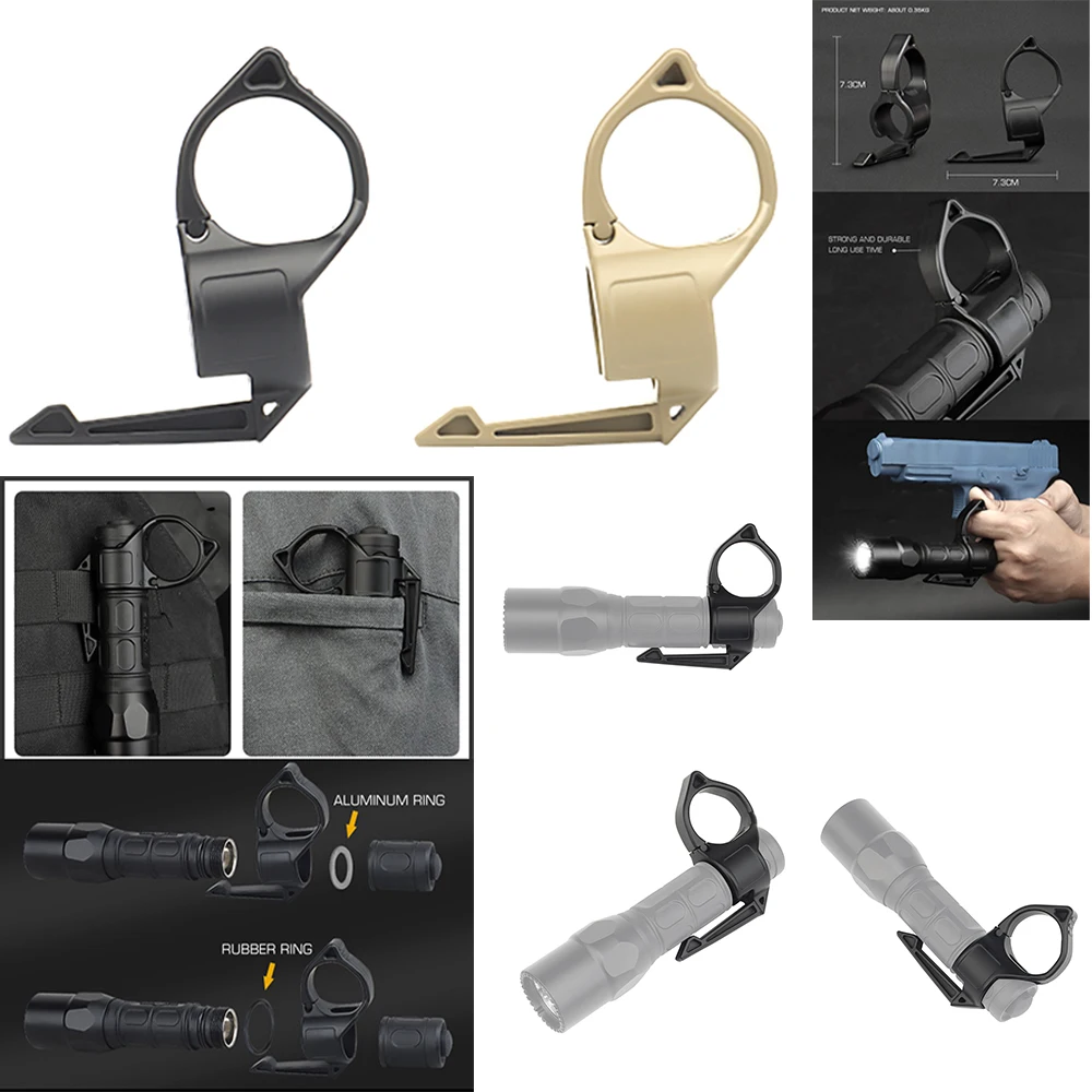 Nuevo juego Cs de caza al aire libre, anillo de dedo multifunción para bicicleta, soporte para linternas tácticas Switchback, Clip de bolsillo Compatible