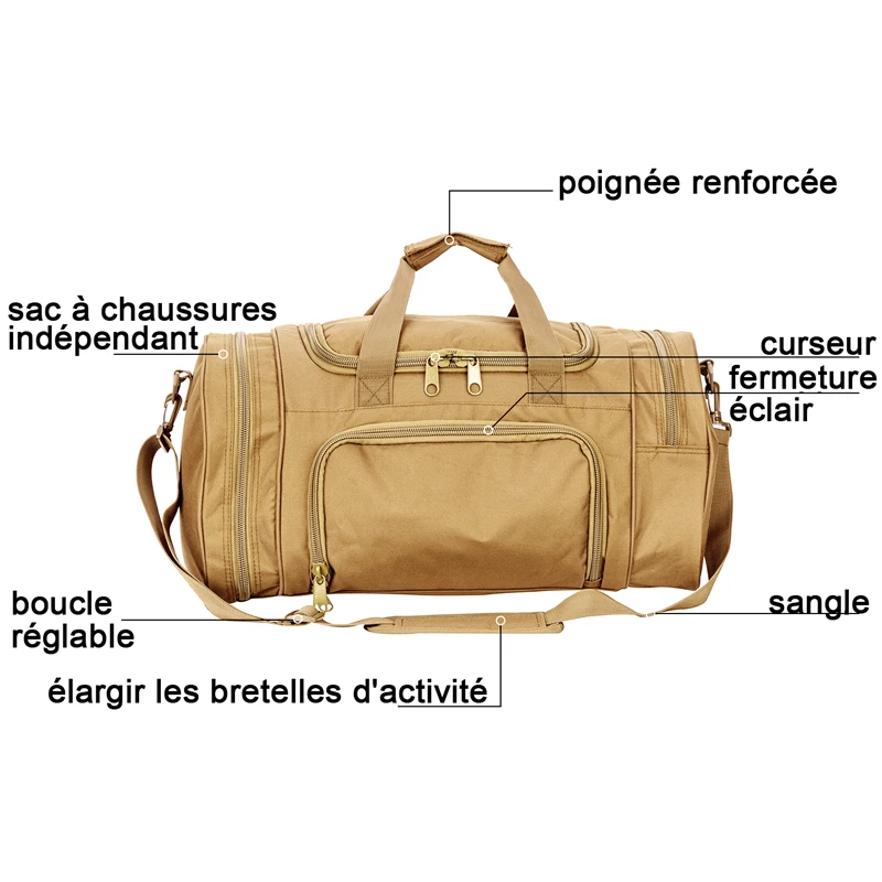 Bolsa deportiva GREENCITY de 35L para gimnasio y Fitness para hombre, bolsa de lona táctica militar, bolsas de entrenamiento de viaje con compartimento para zapatos - imagen 3