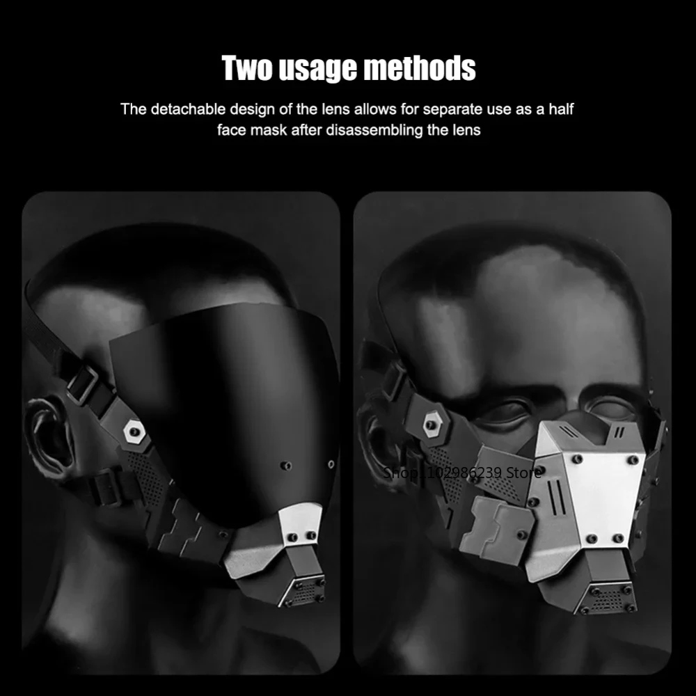 Máscara Cyberpunk Airsoft, máscara cibernética gótica Punk para hombres, máscara de media cara desmontable antiniebla para accesorios de Cosplay para fiesta de Halloween - imagen 3