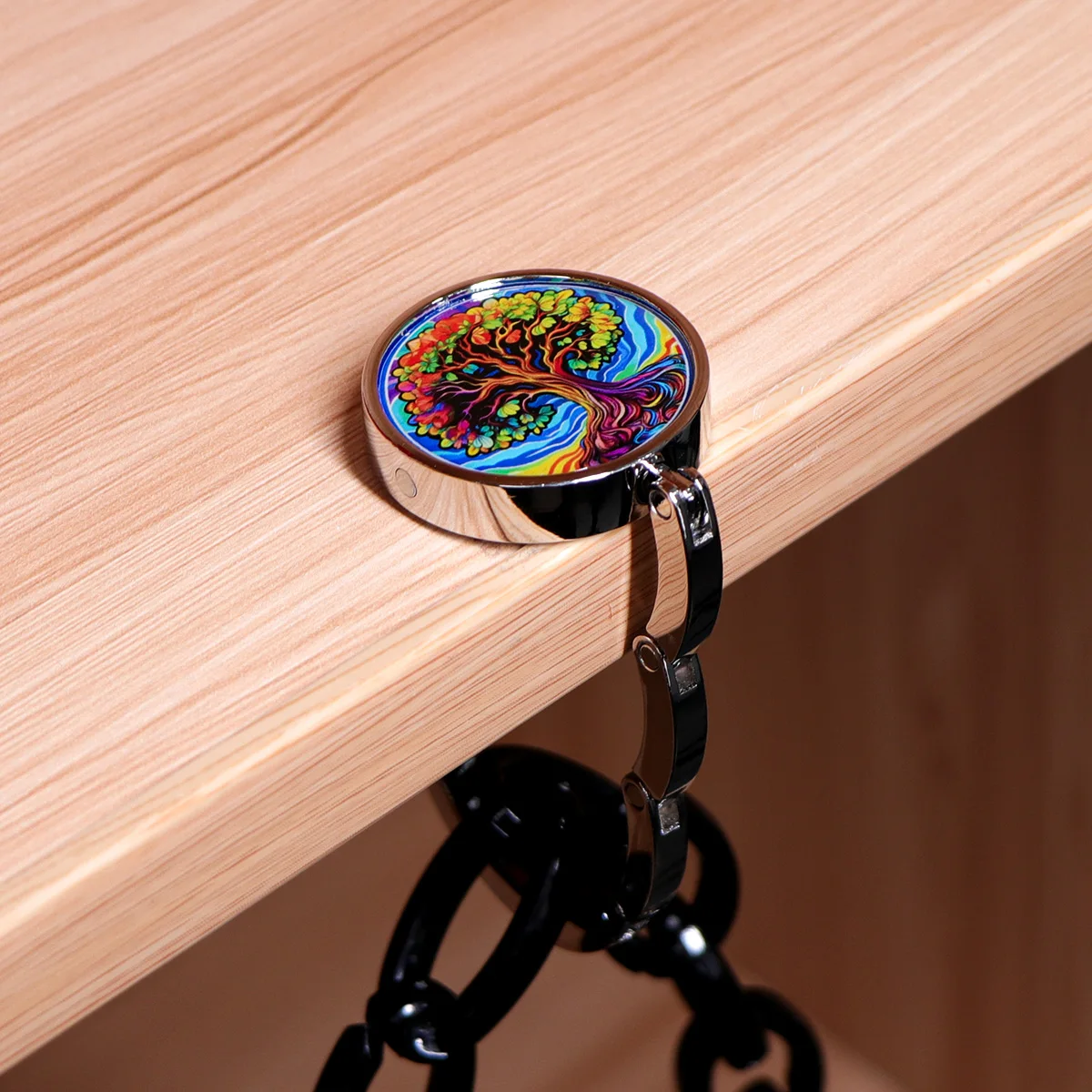 Ganchos para bolsos con pintura al óleo, soportes plegables de Metal para bolsas de mesa, perchas portátiles para monedero, accesorios de piezas, ganchos antideslizantes de vaca bonita - imagen 3