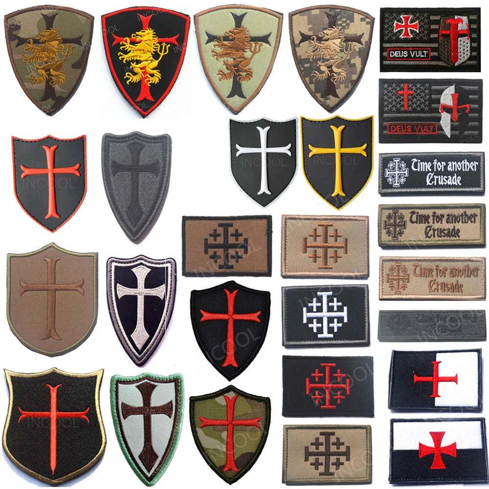 Parches bordados de los caballeros templarios, parche de goma de PVC, parche bordado para chaqueta, ropa, mochila