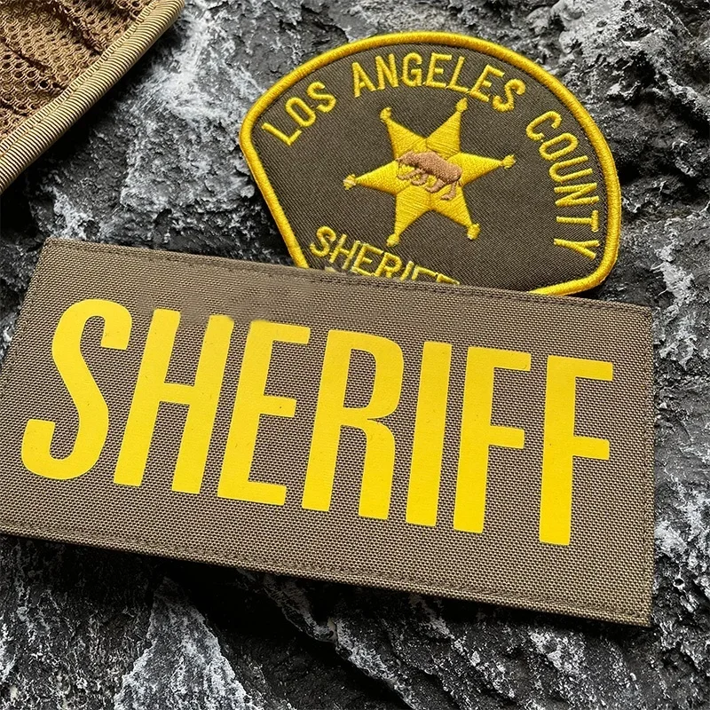 Parches bordados de identificación de seguridad de EE. UU., insignia de moral táctica del SHERIFF con gancho y bucle, pegatina para mochila y camiseta sin mangas - imagen 3