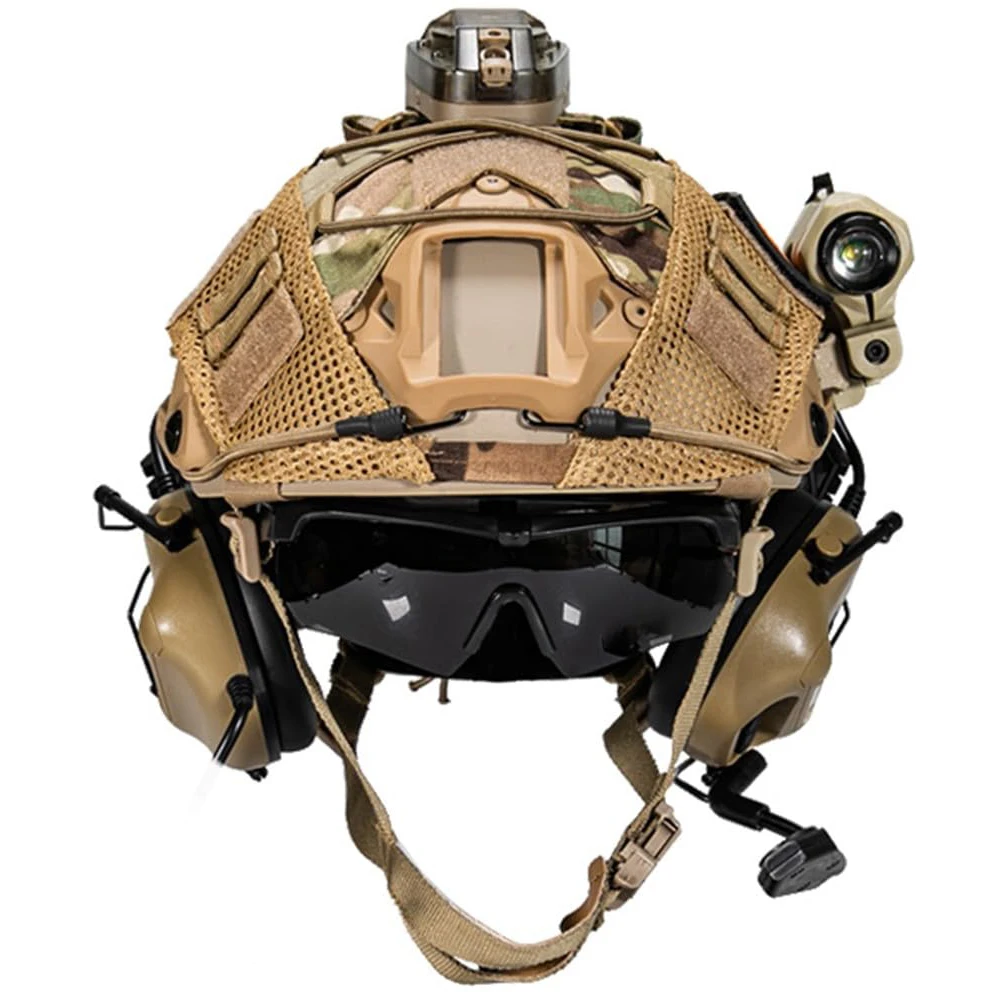 Casco de protección táctica, juego de auriculares HD con Kit de linterna, luz de señal, gafas Airsoft, cubierta de casco de camuflaje para caza - imagen 2