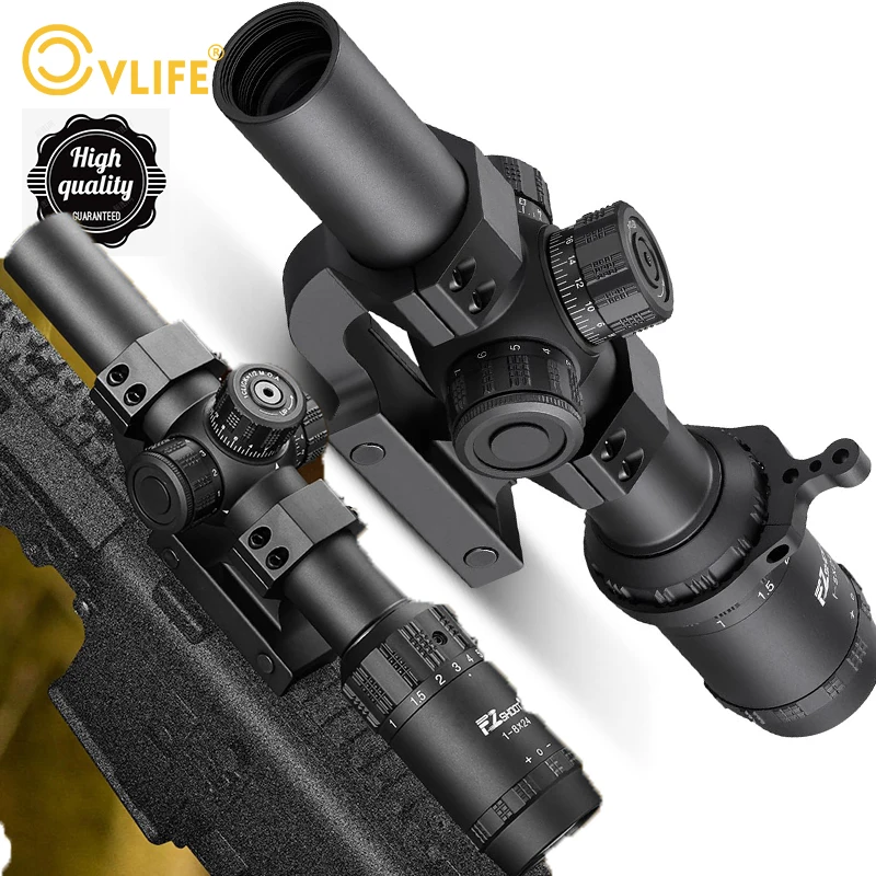 Mira telescópica para Rifle 1-8x24 LPVO, montaje en voladizo, telémetro iluminado, mira de retícula, segundo plano Focal, reinicio cero para Hu