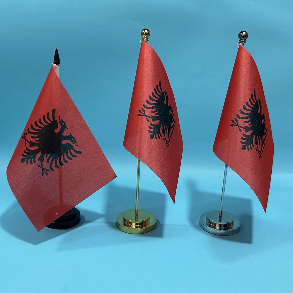 BANDERA DE SKY, bandera de escritorio de oficina de Albania, bandera de mesa de 14x21cm, bandera nacional de Albania, adornos de escritorio, banderas