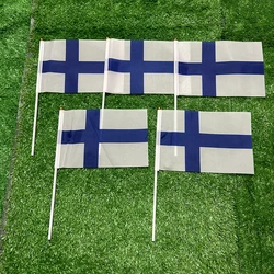 Bandera del cielo bandera de mano de Finlandia 10/20/50/100 Uds 21*14cm banderas onduladas de mano de Finlandia con poste de plástico para actividades deportivas decoración del hogar