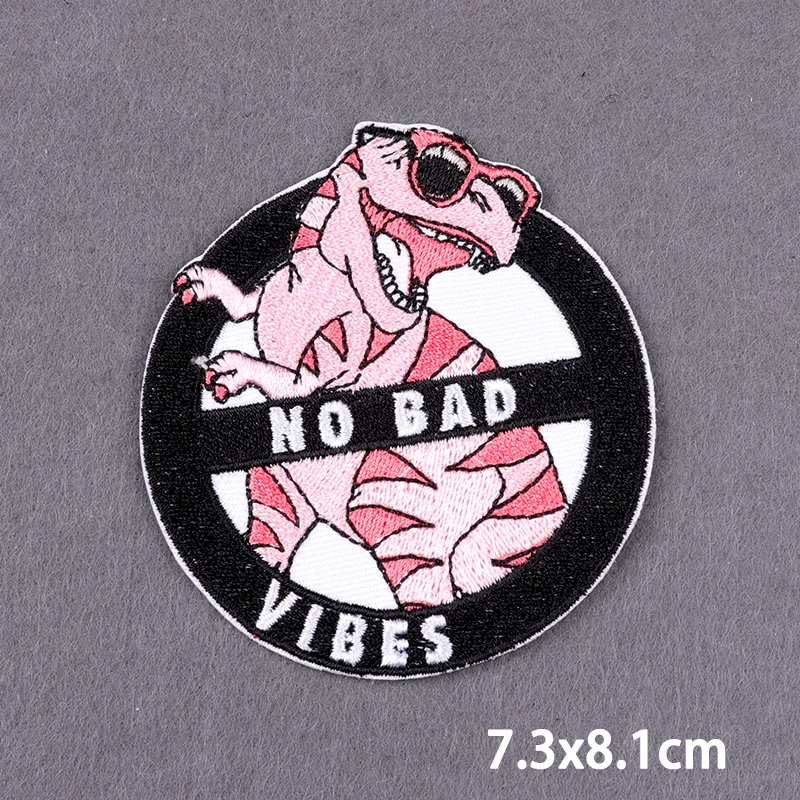 No Bad Vibes Dinosaur Iron On Patches For Clothing thermoadhesive patches On Clothes DIY Applique Animals Iron Sew Stcikers - imagen 4