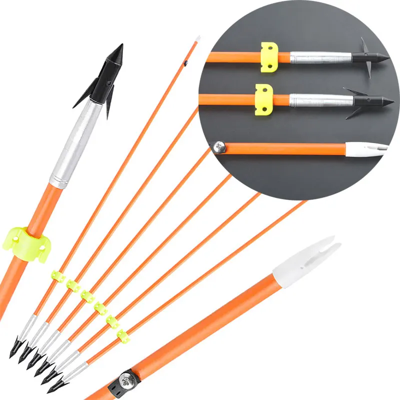 Arco de pesca con arco OD 7,8mm eje de flecha de fibra de vidrio sólido caza punta de flecha de púas para arco pesca al aire libre flecha de tiro con arco 6/12 Uds
