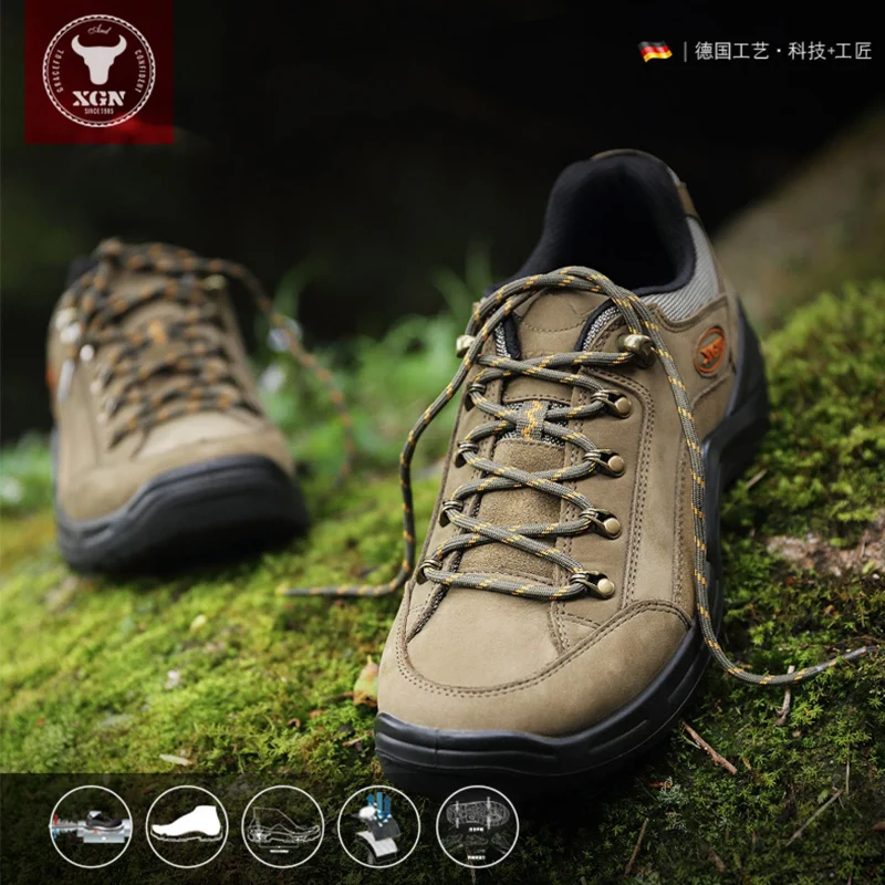 XGN-zapatos de senderismo de cuero de vaca para hombre y mujer, botas de caza impermeables, botines tácticos de combate en el desierto, zapatillas de trekking de viaje - imagen 4