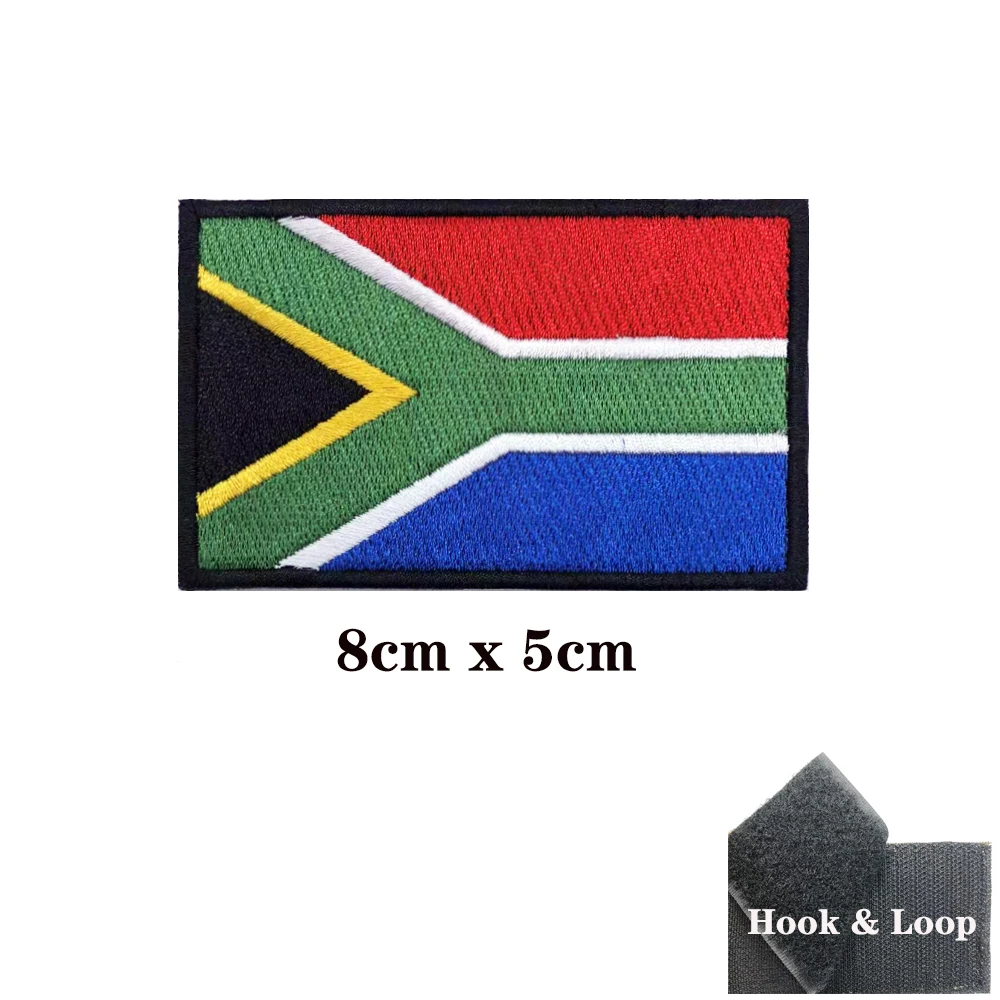 Parches de bandera de Sudáfrica, brazalete, parche bordado, gancho y bucle, insignia bordada con hierro, raya militar - imagen 3
