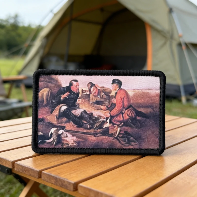 Parche táctico caza vintage de tres cazadores con velcro gancho bucle - imagen 4