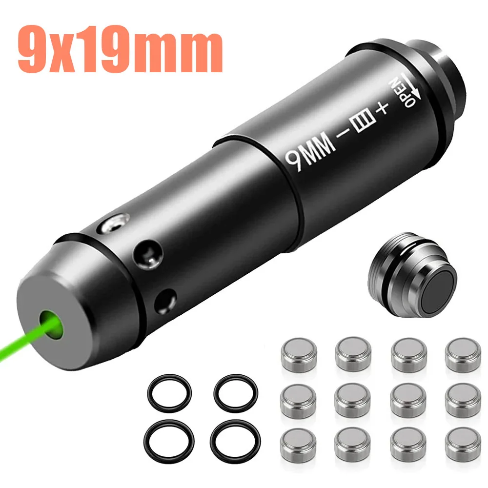 Cartucho de entrenamiento láser verde, calibre 9x19mm, entrenamiento láser táctico, vista de orificio de bala para práctica de entrenamiento de fuego seco