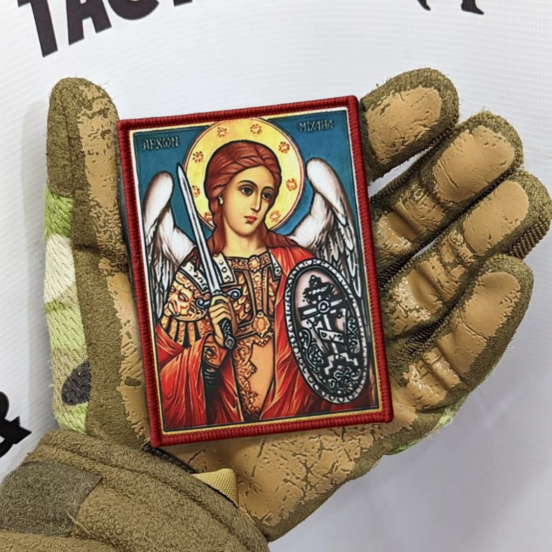Parche táctico Chevron Morale "Arcángel Michael", brazalete militar con estampado cruzado, parches con gancho para ropa, pegatina para mochila - imagen 5