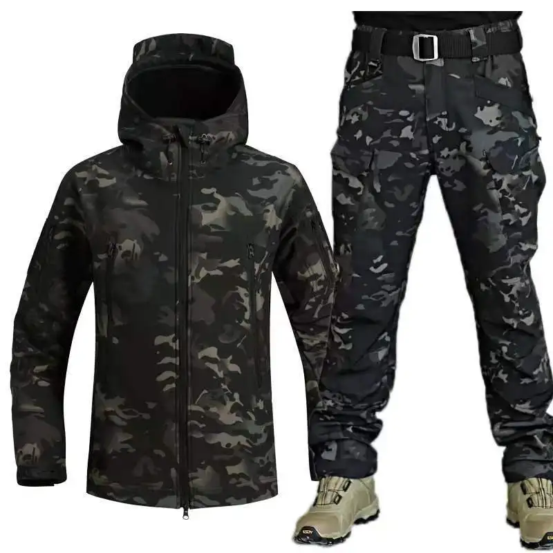 Chaquetas y pantalones de piel de tiburón Softshell para hombre, ropa para acampar al aire libre, senderismo, caza, cortavientos, invierno y otoño - imagen 5