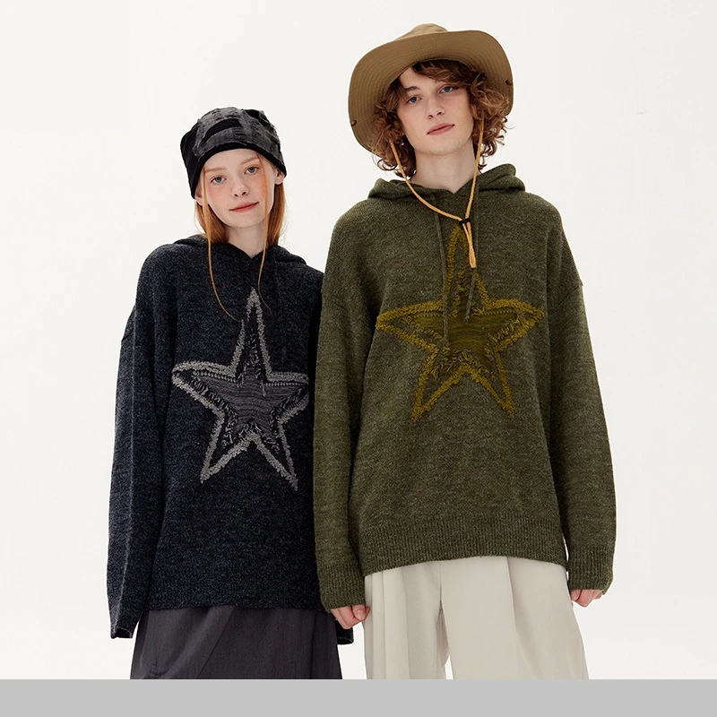 Sudadera con capucha de gran tamaño para hombre y mujer, suéter de punto suelto con estrellas rasgadas, ropa de calle de Hip Hop - imagen 4