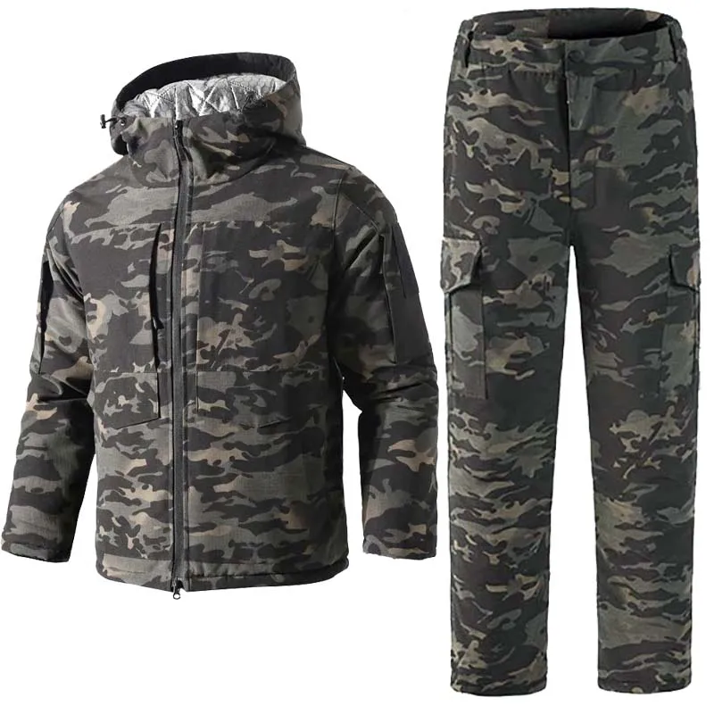 Ropa de caza de invierno para hombre, abrigos gruesos y cálidos impermeables de camuflaje con reflejo de calor, pantalones Cargo, trajes tácticos resistentes al desgaste