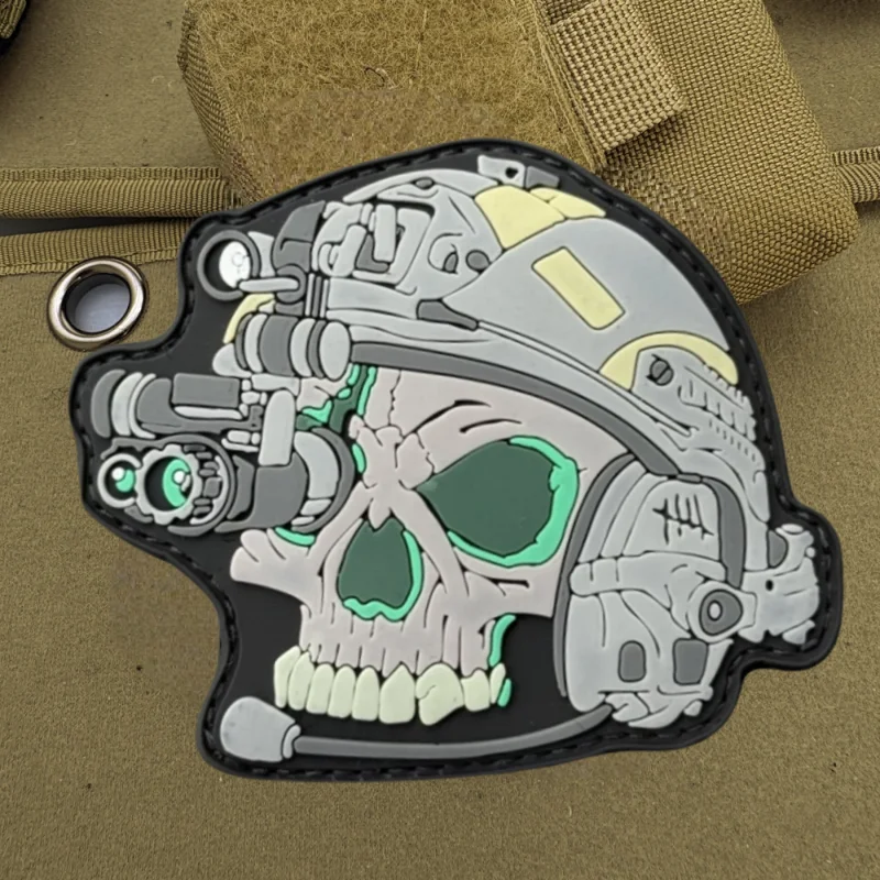 Parche de PVC 3D de calavera de cazador, chaleco táctico, sombreros con gancho y bucle, insignia de moral, mochila, pegatinas decorativas, parches para brazalete para ropa - imagen 4