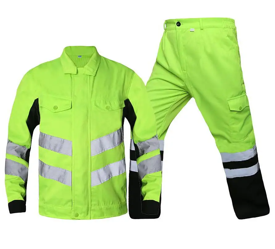 Traje de ropa de trabajo de construcción al aire libre para hombres, cinturón verde fluorescente, tira reflectante, protección de trabajo de electricista antiestática - imagen 5