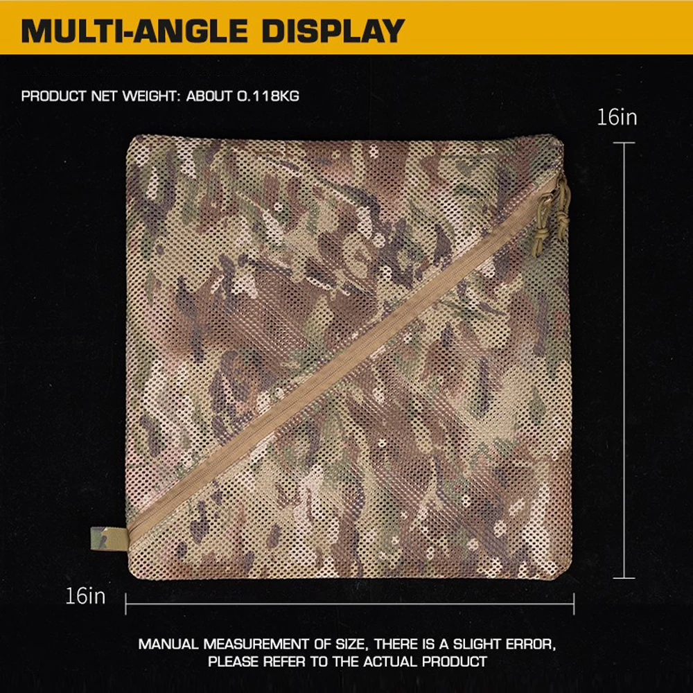 Bolsa de malla de estilo táctico para acampar al aire libre, ropa de viaje, bolsa de almacenamiento para sombreros, paquete de reciclaje de desorden, transpirable, de secado rápido, 16x16" - imagen 5