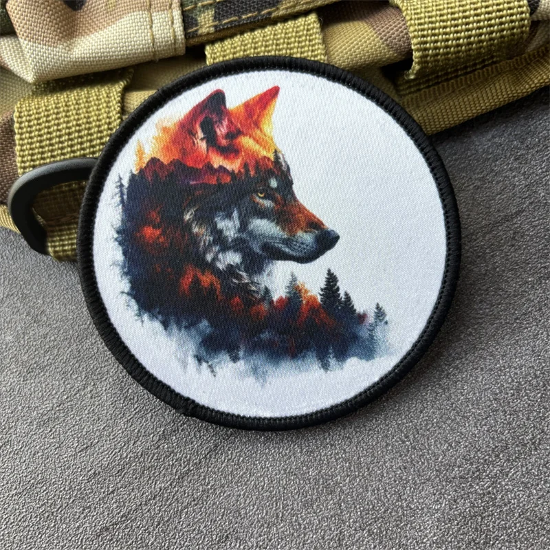 Parche táctico de lobo para ropa, brazalete impreso, insignia de moral, parches con gancho, pegatinas para mochila
