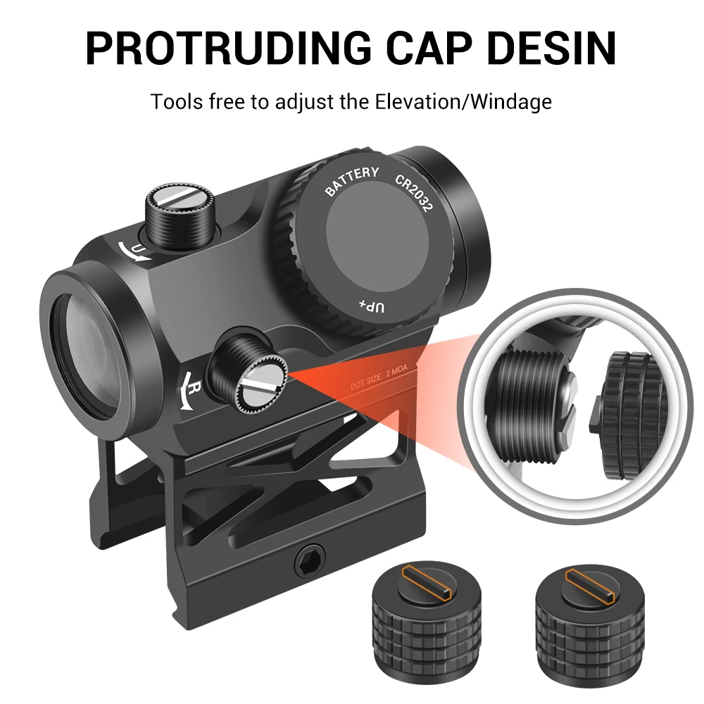 Mira de punto rojo de 1x20mm, 2 MOA Shake Awake, mira de punto rojo, colimador óptico de caza, mira réflex con soporte elevador para riel de 20mm - imagen 5