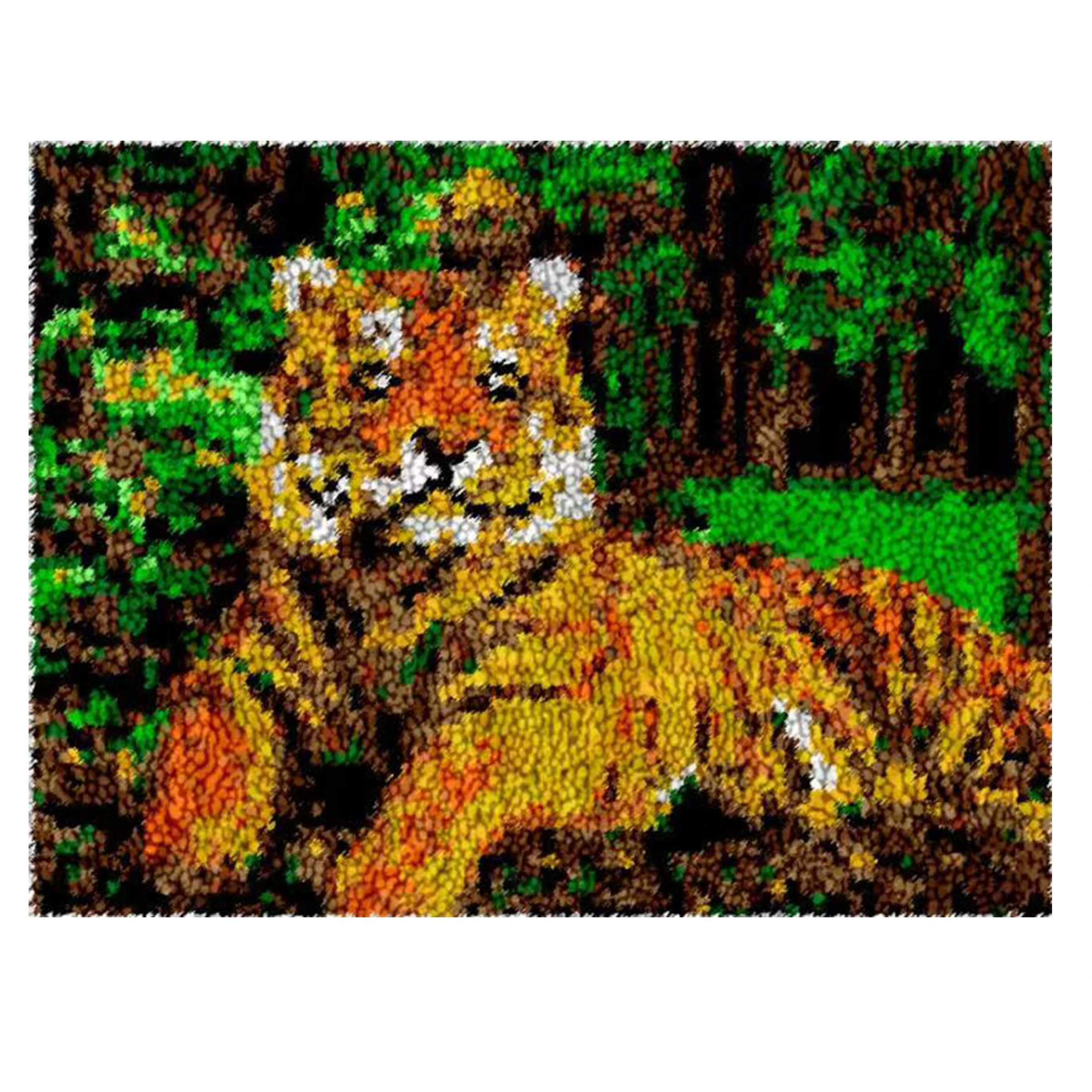 Gancho de pestillo de tigre/león/lobo, bordado de almohada de animales, Kit de bordado de puntadas anudadas, ganchos de mano, Kits de gancho de pestillo para alfombra de punto - imagen 2