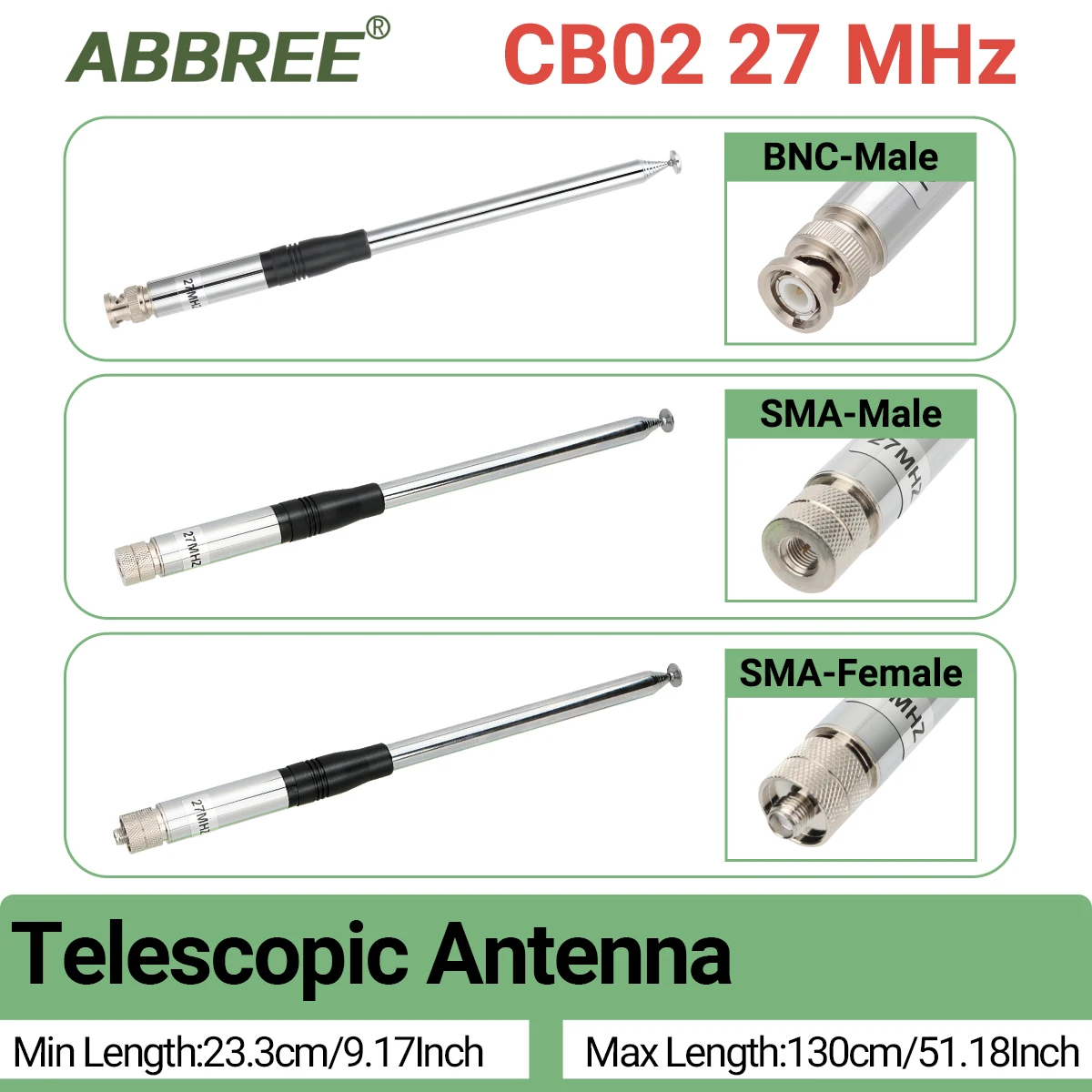 ABBREE 27MHz SMA-hembra/SMA-macho/BNC antena telescópica portátil CB para Quansheng UV-K5 UV-K5(8) baofeng UV-K61 Walkie Talkie - imagen 4