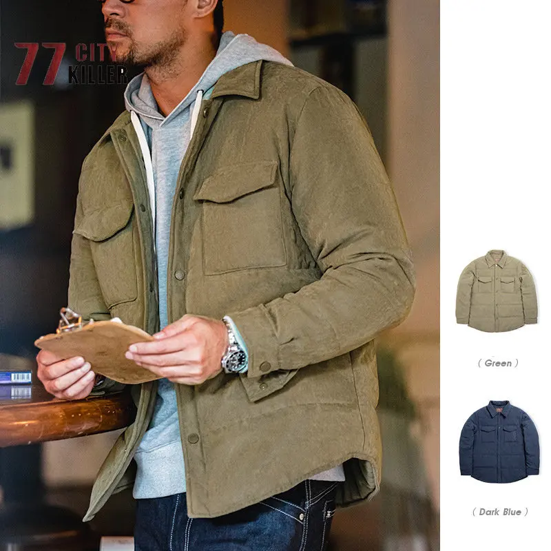 Abrigo informal americano de algodón Para Hombre, Parka gruesa y cálida con solapa y múltiples bolsillos, color verde militar - imagen 3